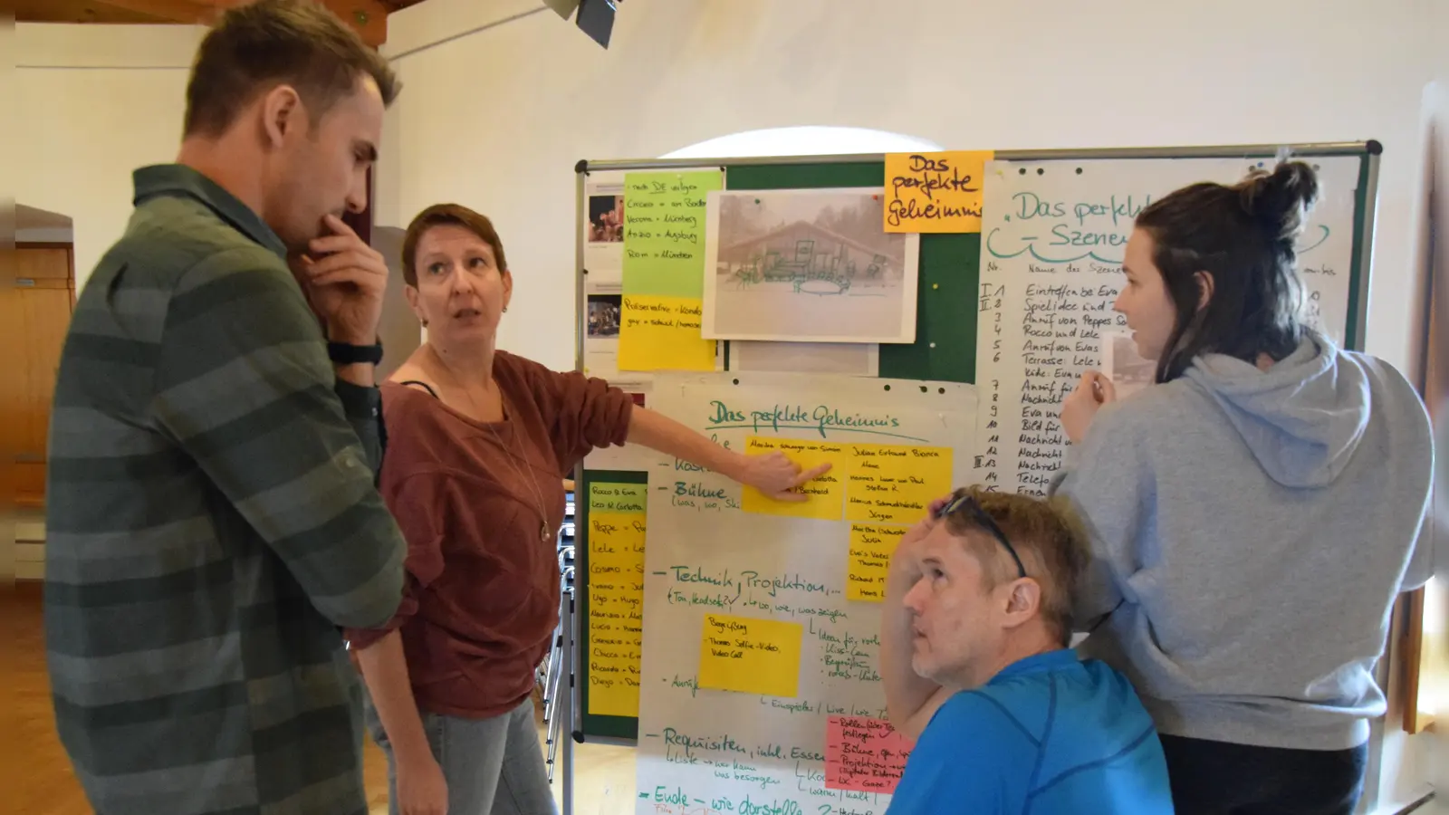 Intensiv wurde beim Workshop der Freilichtbühne am Buchberg am neuen Stück „Das perfekte Geheimnis“ gefeilt. Spielleiter Stefan Reindl (Bildmitte) war dann auch zufrieden. (Bild: Markus Nagler)