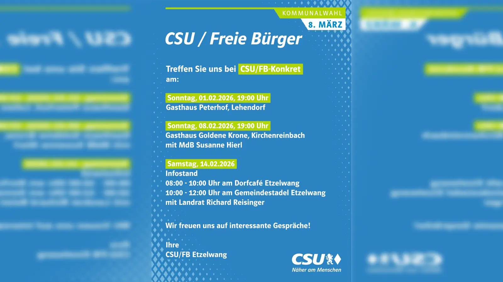 Kommunalwahlen 2026 - CSU-FB Etzelwang stellt sich vor (Bild: CSU/FB Etzelwang)