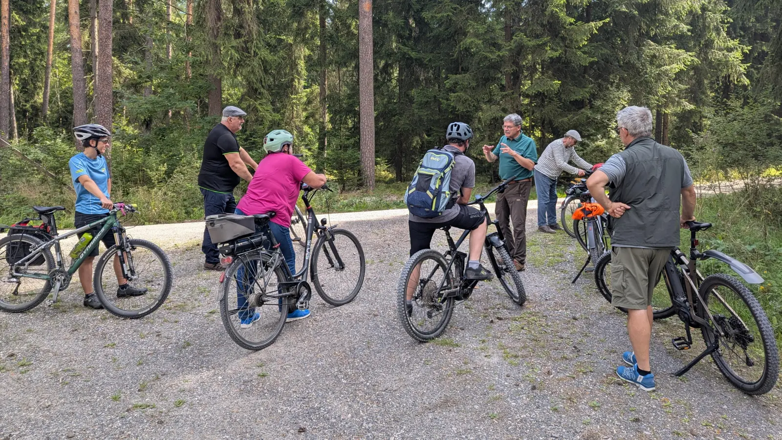 Wolfgang Pröls erklärt den Teilnehmern die Schutzmaßnahmen für die Waldameisen (Bild: Markus Frank)