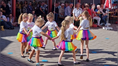 Der Höhepunkt aber folgte, als die „Purzelgarde“ der Narrhalla Weiden in bunten Kostümen den Hof eroberte (Bild: Reinhard Kreuzer)