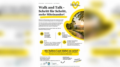 Der Flyer weist auf das Angebot „Walk and Talk“ des Gesundheitsamts Amberg-Sulzbach hin. (Bild: exb)