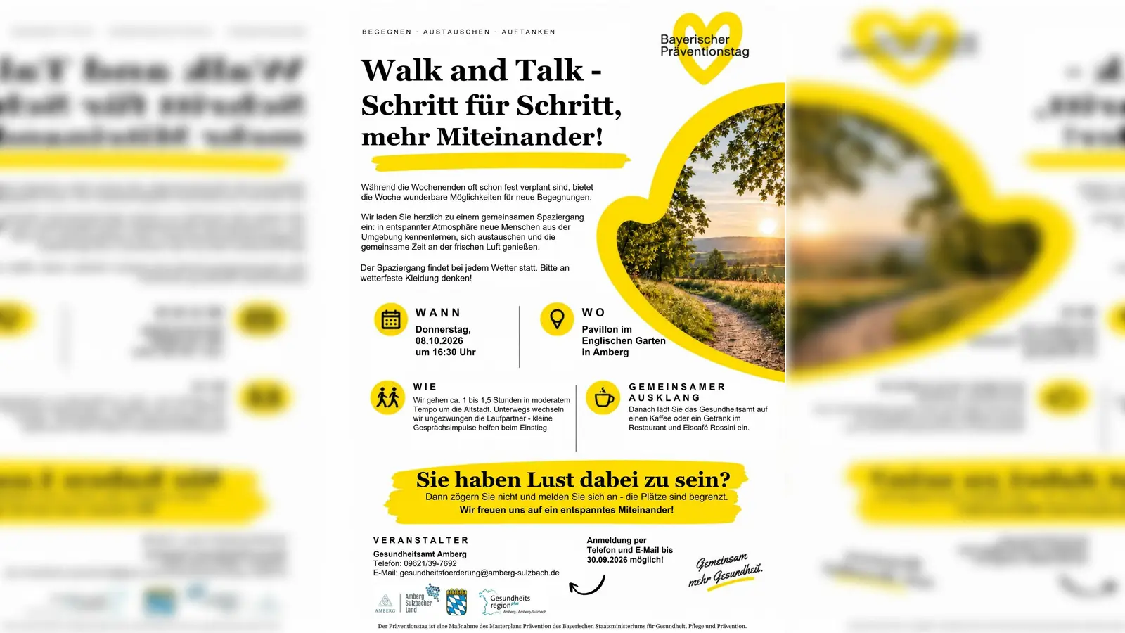Der Flyer weist auf das Angebot „Walk and Talk“ des Gesundheitsamts Amberg-Sulzbach hin. (Bild: exb)
