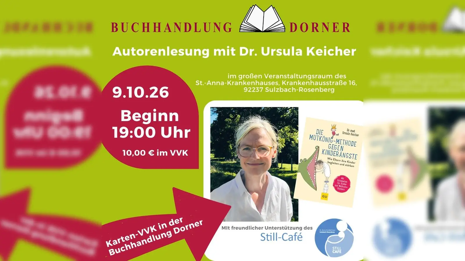Plakat zur Autorenlesung mit Frau Dr. Ursula Keicher. (Bild: exb)