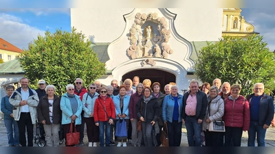 Die Pilger aus Schirmitz, Be4chtsrieth und Umgebung versammelt vor der Gnadenkappelle (Bild: Sabine Zötzl)