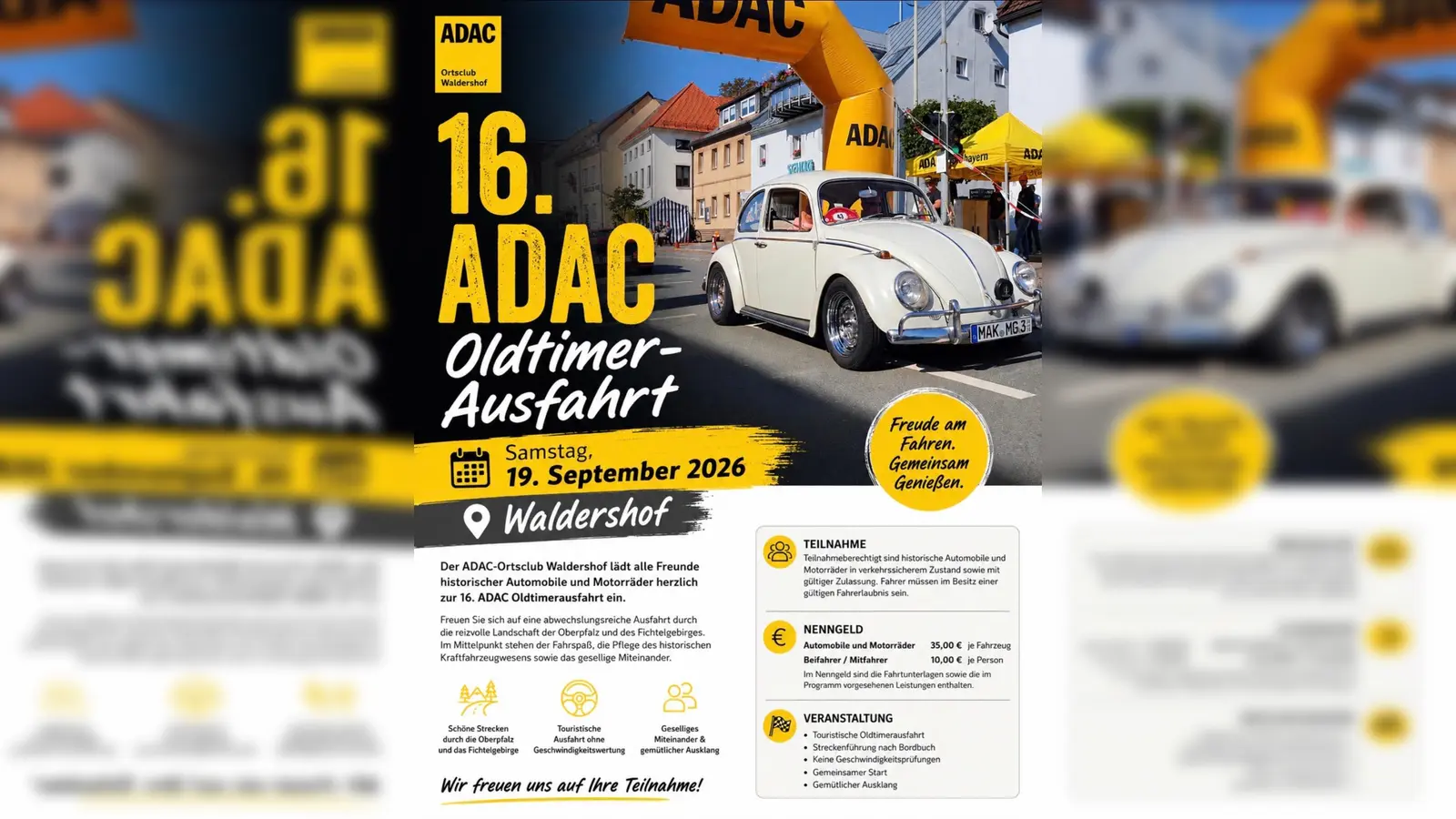 Das Bild zeigt den Flyer zur 16. ADAC-Oldtimerausfahrt des Automobilclub Waldershof e.V. (Bild: Hubert Ernstberger)
