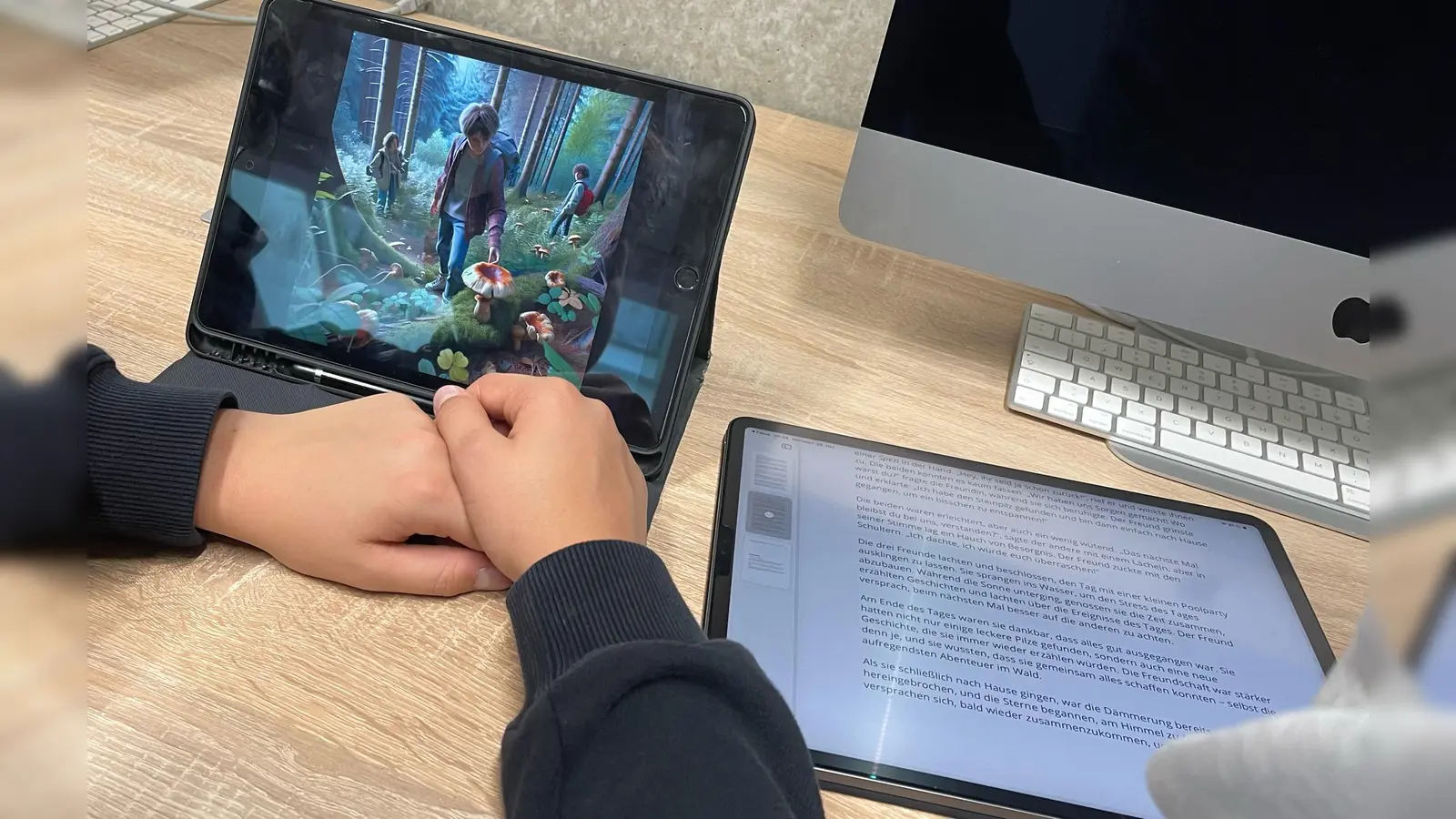 Kreatives Schreiben und Bildgestaltung bei KI-Projekttag der Realschule Kemnath (Bild: Knut Müller)