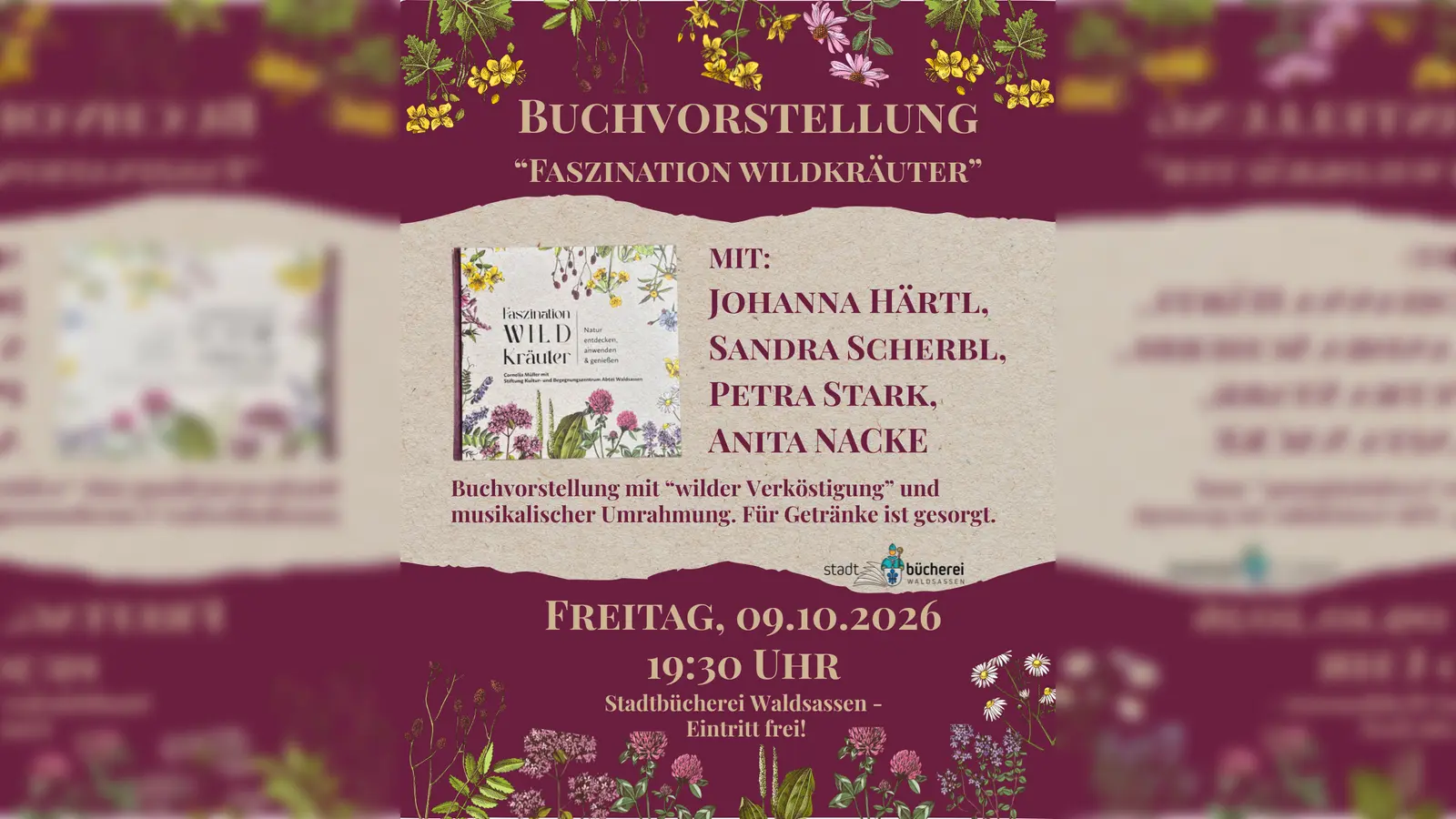 Plakat Buchvorstellung „Faszination Wildkräuter” (Bild: Andrea Wührl)