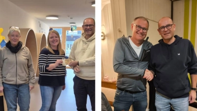 1. Vorstand Christian Stöcklmeier bei der Spendenübergabe ans Kinderhaus Eulenland und an den TuS Rosenberg.  (Bild: Christian Stöcklmeier)