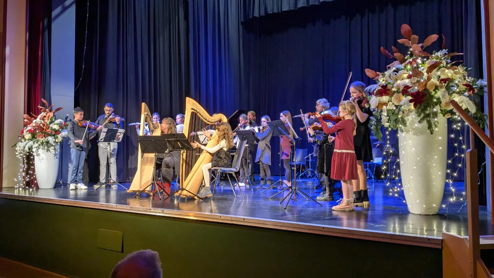 Kinderorchester mit Streicher, Querflöten und Harfen. (Bild: Thomas Bartmann)