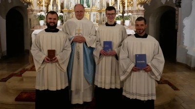 (v.l.n.r.) Frater Karl Tongitsch CP, Provinzial P. Lukas Temme CP, Frater Gabriel Maria Kaiser CP, Frater Heinrich Hruschka CP. (Bild: Frater Bartholomäus CPnov)