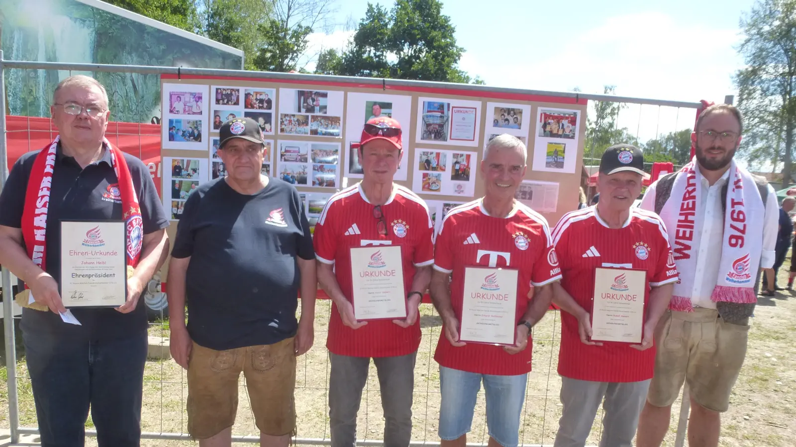 Verdiente Auszeichnungen: (von links) Ehrenpräsident Hans Heibl, Vizeclubchef Gerhard Lehner, Horst Siebert, Erhard Rothballer, Rudi Siebert, Neumitglied Bürgermeister Julian Kraus. (Bild: Siegfried Bock)