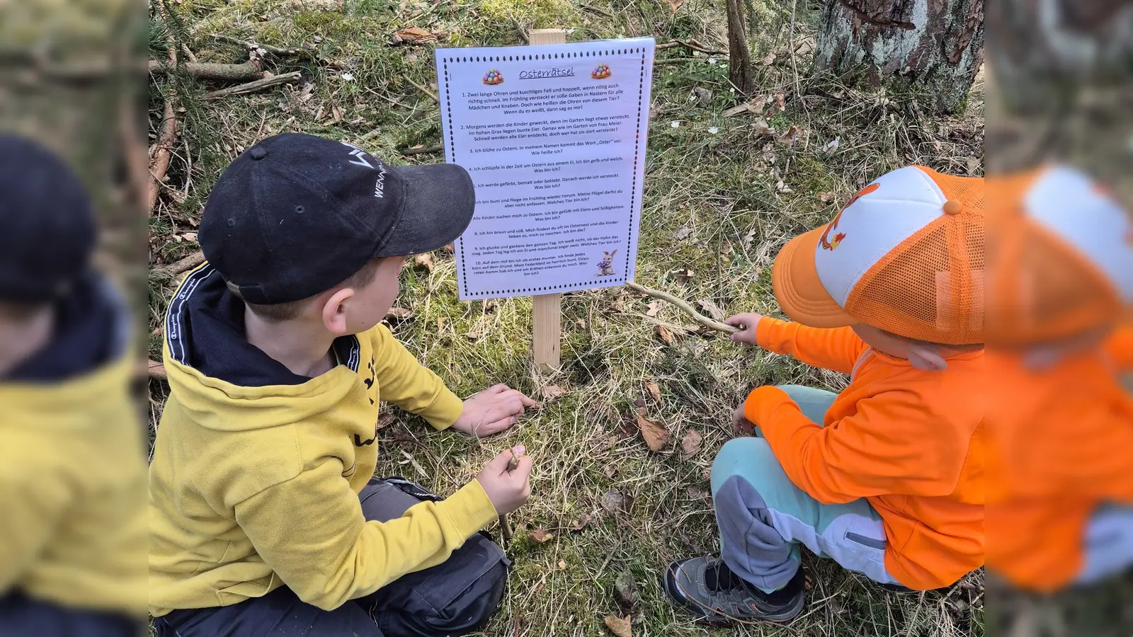 Rätselstation bei der Waldrallye.  (Bild: Marlene Wenning)