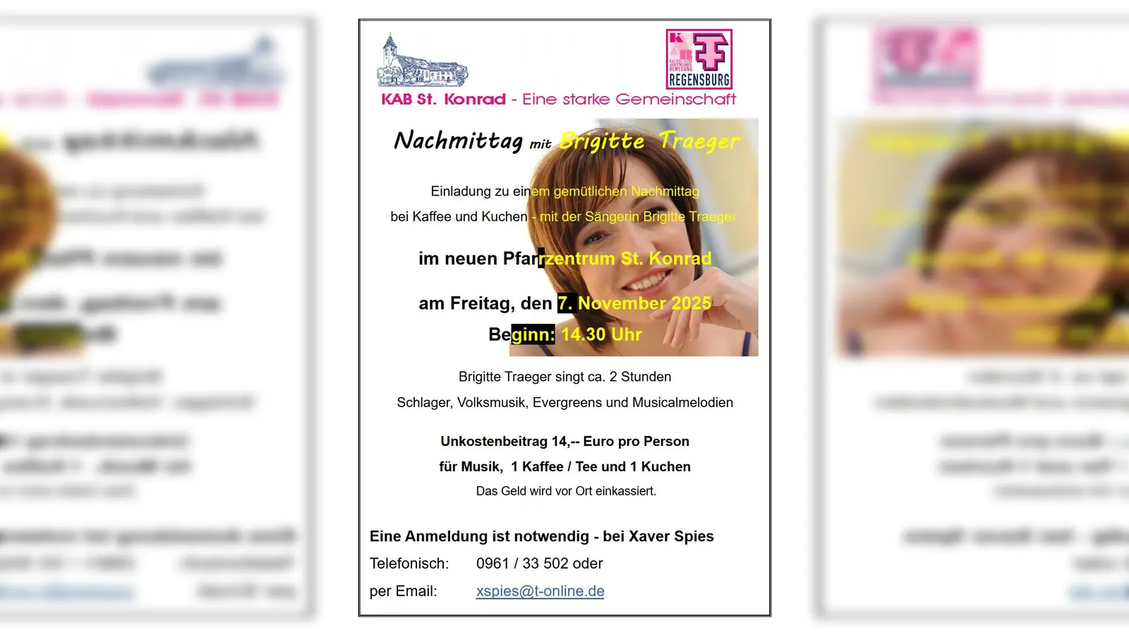 Schlager, Volksmusik, Evergreens und Musicalmelodien<br>Ein Nachmittag mit Brigitte Träger <br>Freitag, 7.November 2025 - 14:30 Uhr<br> (Bild: KAB St. Konrad)