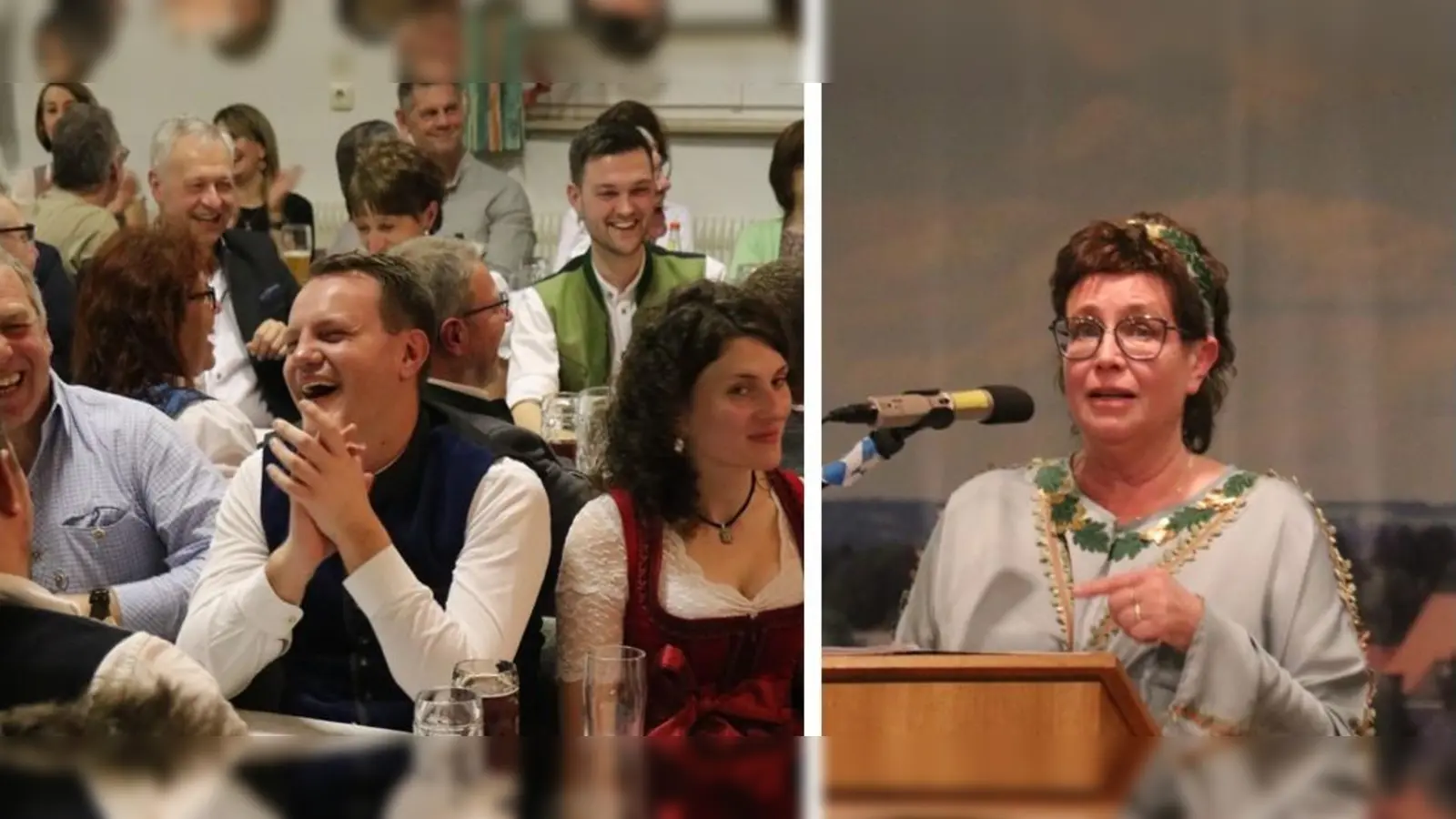 Die Fastenpredigt von Mama Bavaria nahmen die drei Bürgermeisterkandidaten Jonas Dittrich (vorne) sowie Thorsten Grädler (hinten li.) und Frederic Pröls (hinten re.) mit Humor auf.  (Bild: Willi Ertl)