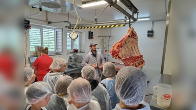 Siebtklässler der Fichtelnaabtal-Mittelschule Ebnath-Neusorg erkunden das Metzgerhandwerk beim Familienunternehmen Weiß in Pullenreuth. (Bild: Philipp Lippert)