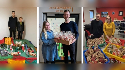 Bürgermeisterkandidat Frederic Pröls bei der Übergabe der Nikolauspräsente an die Kindergärten Sorghof, Schlicht und Vilseck (Bild: Barbara Streit)