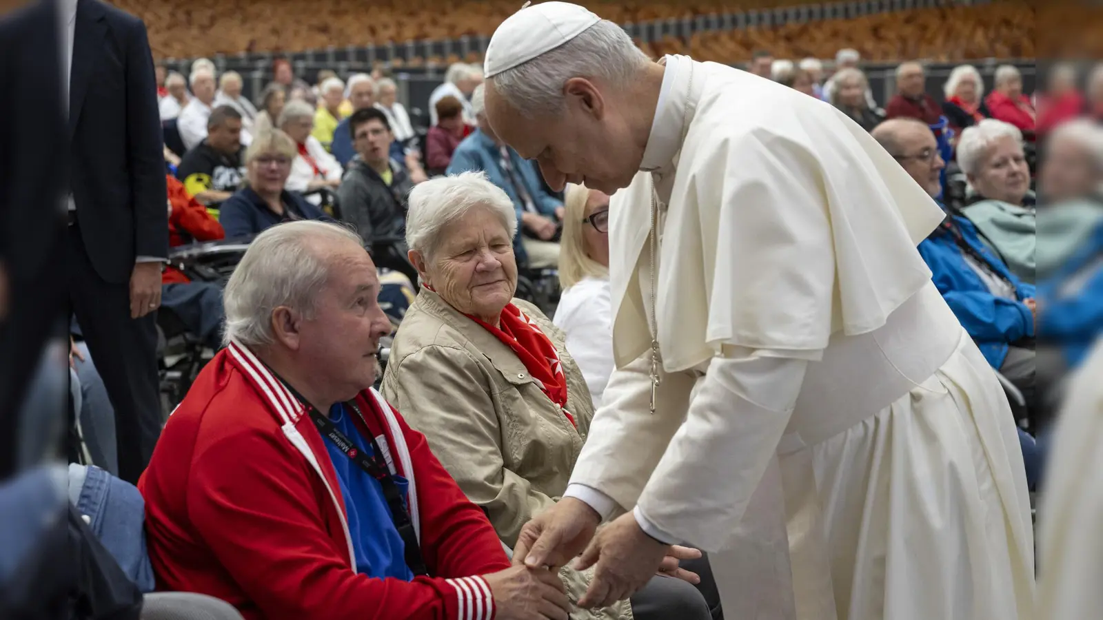 Papst Leo XIV. begrüßt jeden Rollstuhlfahrer mit einem Händedruck (Bild: Servizio Fotografico – Ordini)