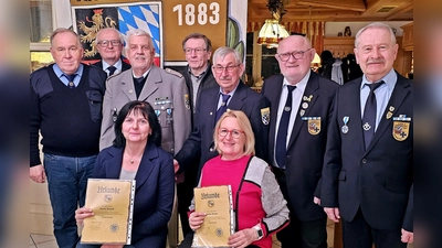 Zum Erinnerungsbild stellte sich die kommissarische Vorstandschaft mit den Geehrten der Kameradschaft 1883.  (Bild: Peter Ertl)