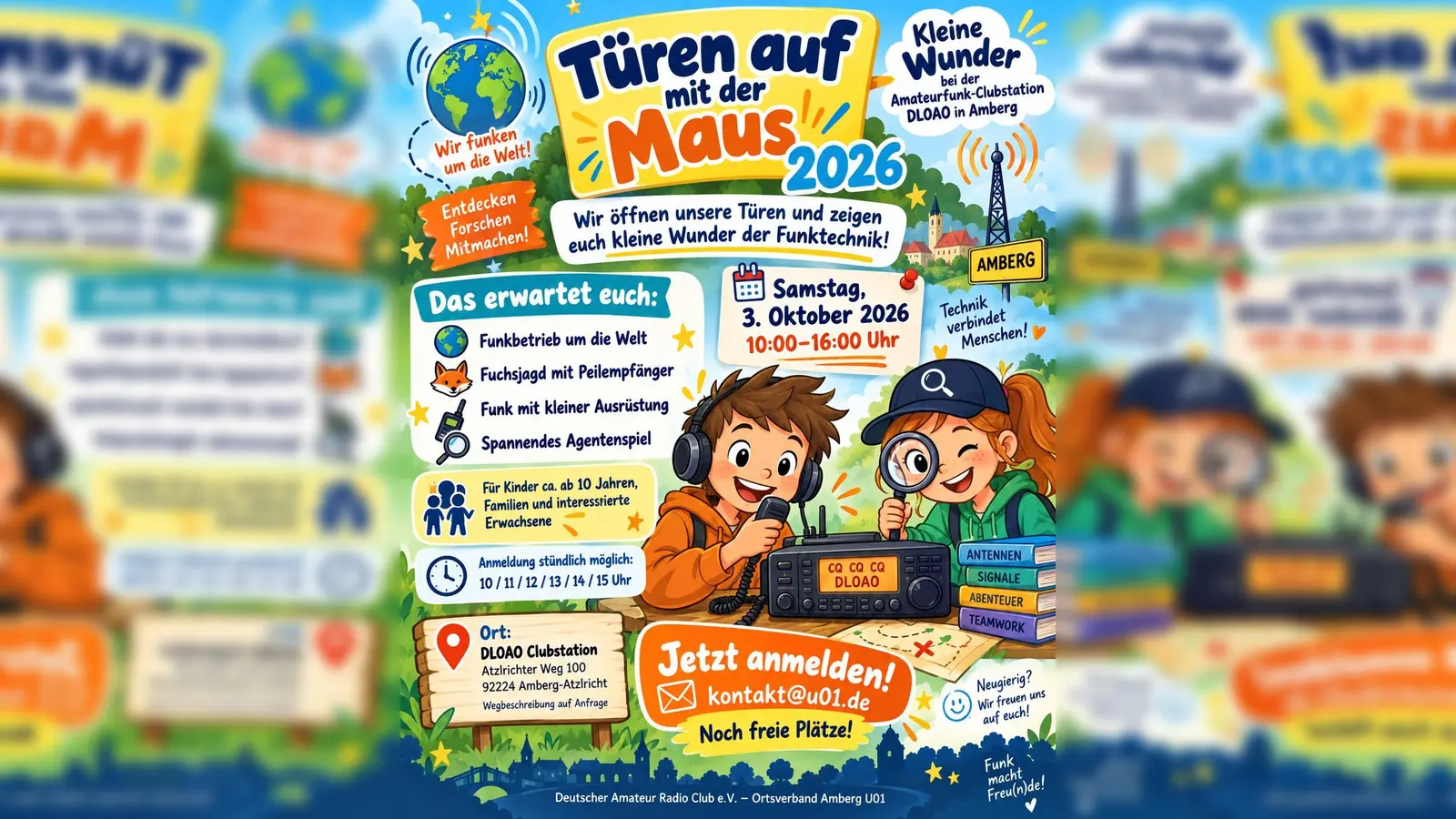 Die Grafik kündigt den Maustag „Türen auf für die Maus“ des DARC Ortsverbands U01 Amberg am 3. Oktober an. (Bild: exb)