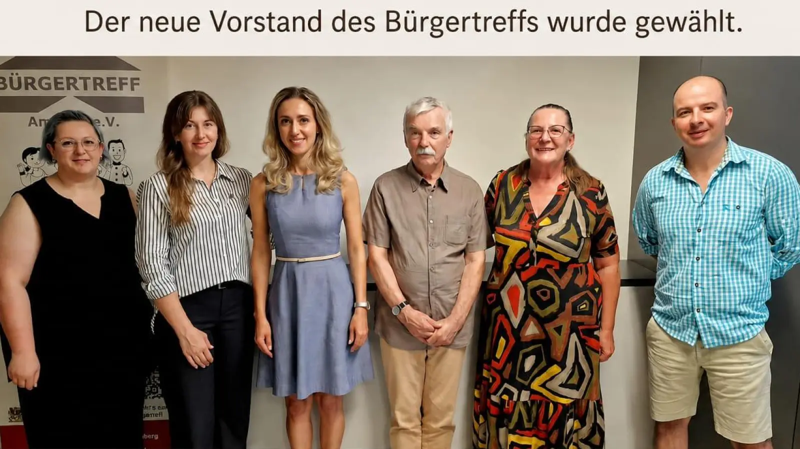 Der neugewählte Vorstand (von links): Erika Dechant (Schriftführerin), Kateryna Rudova (2. Vorsitzende), Elisabeth Triller (1. Vorsitzende), Erich Wein (Beisitzer), Ulrike Hirschmann (Kassiererin) und Sergej Triller (Beisitzer). Nicht im Bild ist die wiedergewählte Beisitzerin Irina Klochkova. (Bild: Elisabeth Triller)