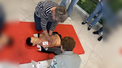 Die Teilnehmer übten an der Demo-Puppe die Herzdruckmassage. (Bild: Petra Brenner)