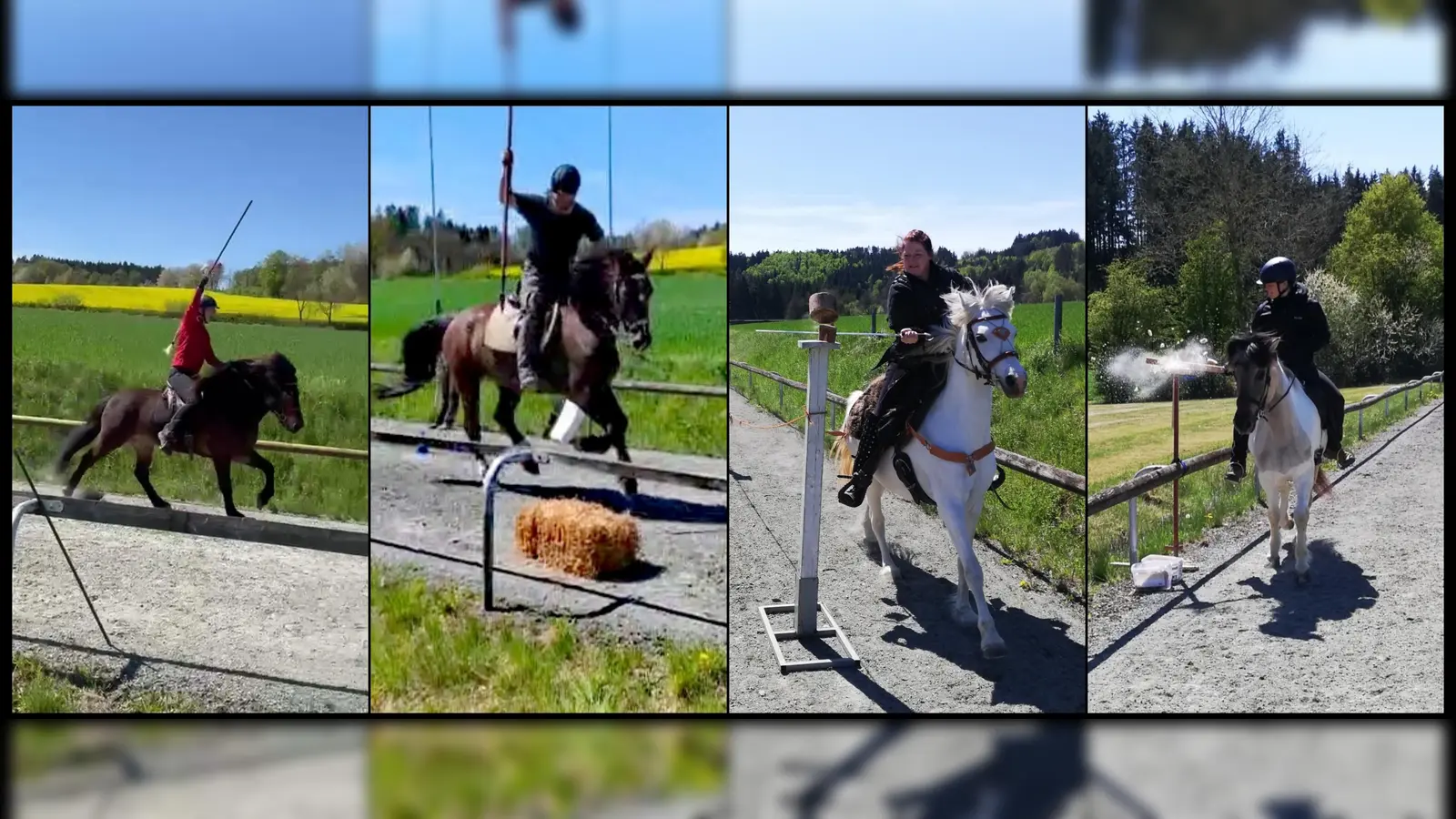Reiten mal mittelalterlich: Ringestechen, Sauhatz, Hälseschlagen und Keulenschlag (von links)  (Bild: Andrea Stadler)