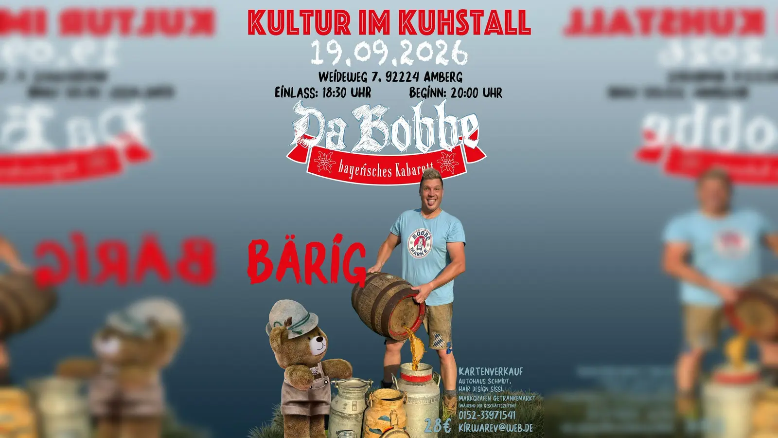 Das Bild zeigt das Motiv zur Veranstaltung „Kultur im Kuhstall“ mit da Bobbe. (Bild: exb)