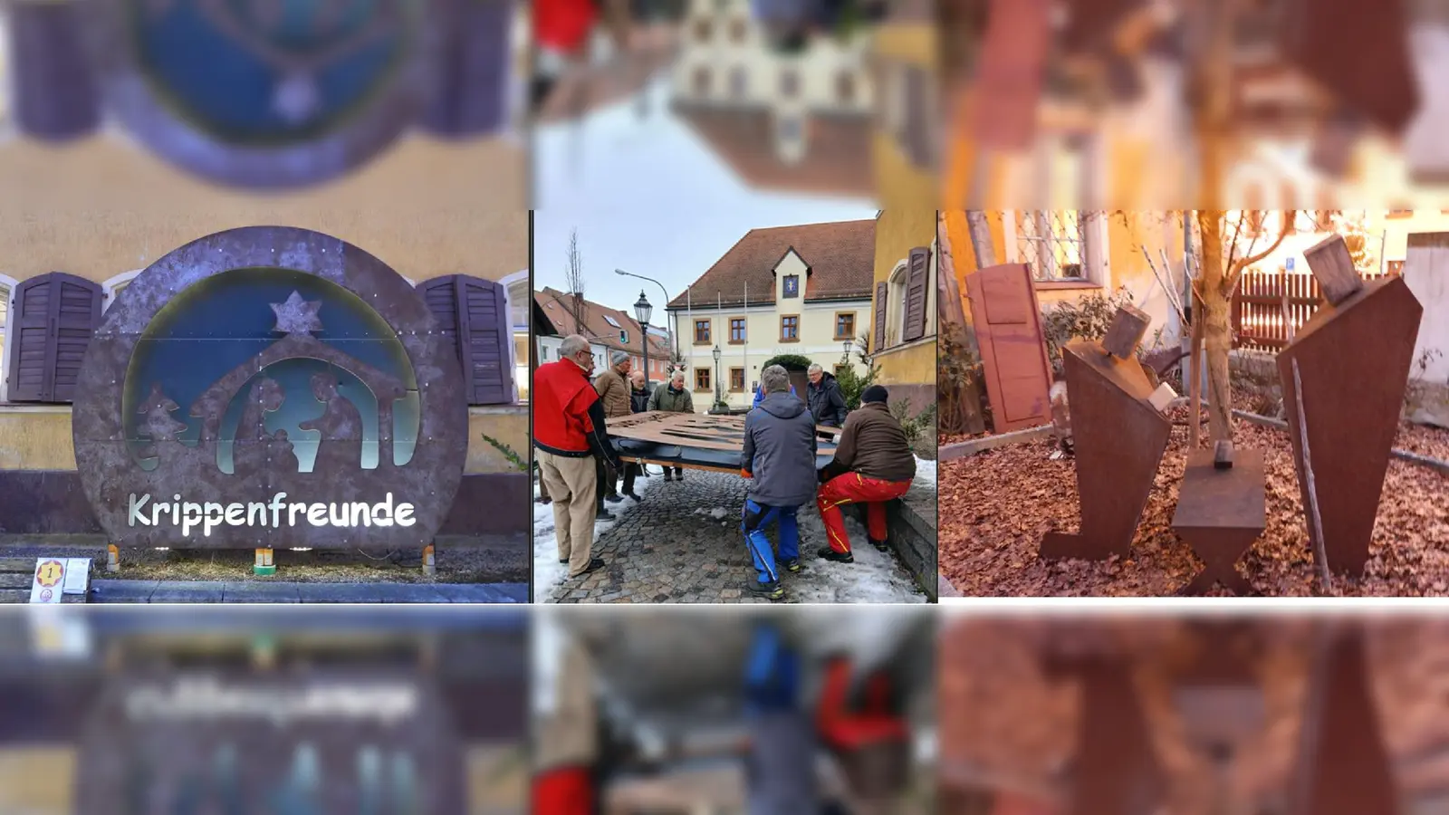 Vereinskrippe, Fleißige Helfer beim Aufbau Vereinskrippe, Moderne Krippe von Markus Grünwald<br><br> (Bild: Ulrich Reindl)