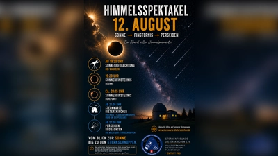 Der Flyer kündigt die Lange Nacht der Astronomie mit Sonnenfinsternis und Perseiden in Dieterskirchen an. (Bild: exb)