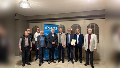 von li. nach re.: <br>J. Wagner, Altbürgermeister G. Butz, P. Braun, K. Butz, D. Rosenberg, Bürgermeister Kiener, J. Wiesent, B. Dotzler, F. Spichtinger<br> (Bild: Stefanie Rosenberg)