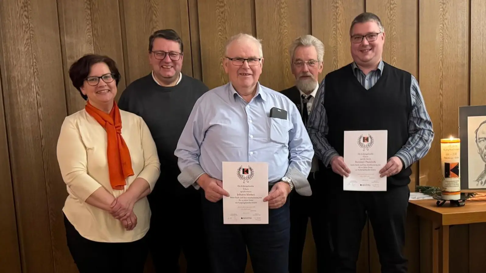 Johann Kleber blickt auf 55 Jahre Mitgliedschaft zurück, Alois Lang wurde für 25 Jahre ausgezeichnet und Dominik Brenner für 10 Jahre Zugehörigkeit.<br> (Bild: Alexandra Hummer)