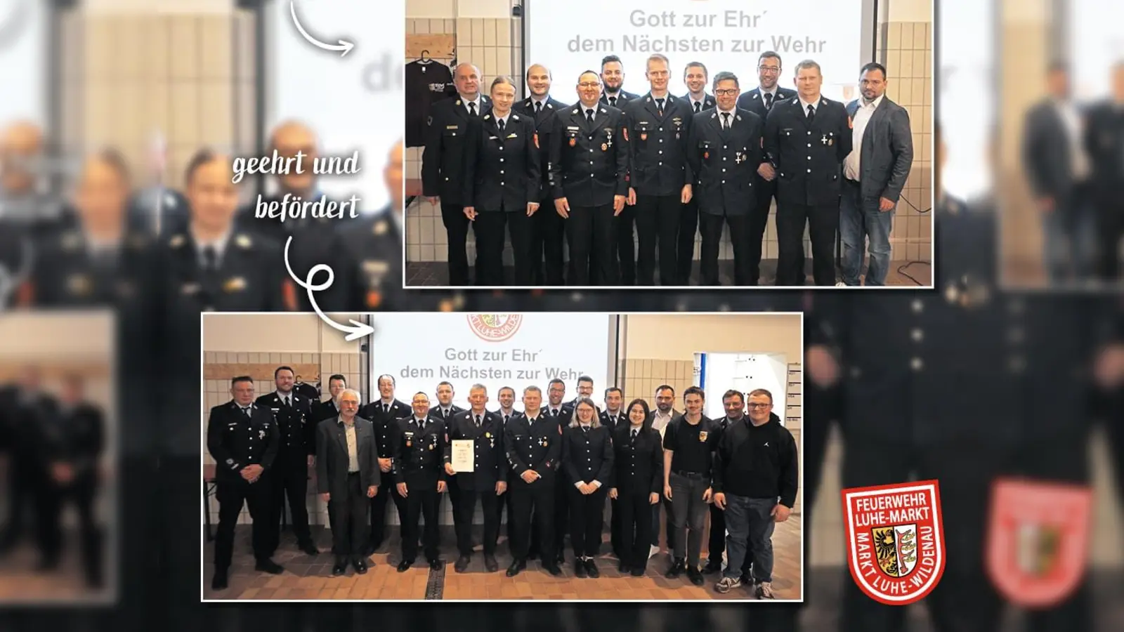 Neu gewählt wurde die Vorstandschaft der Feuerwehr Luhe in der Jahreshauptversammlung. Mehrere Mitglieder wurden befördert und geehrt. (Bild: Frederik Köllner)