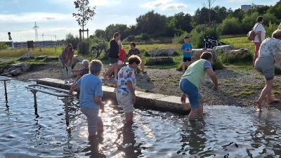 Beim Kneippen in der Lanshuter Flutmulde (Bild: Doris Boesen)
