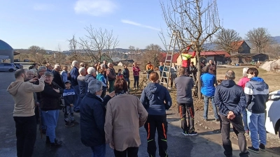 Zahlreiche Besucher schauten Michael Schlötzer beim richtigen Schneiden über die Schulter  (Bild: Bettina Stock)