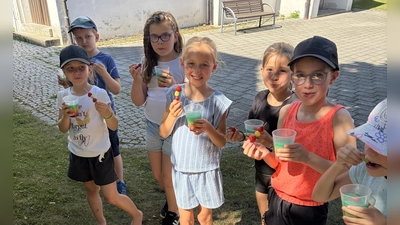 Die Kinder mixten sich bei der Cocktail-Station bunte Getränke, die sie sich im Anschluss schmecken haben lassen.  (Bild: Ann-Kathrin Förderreuther)