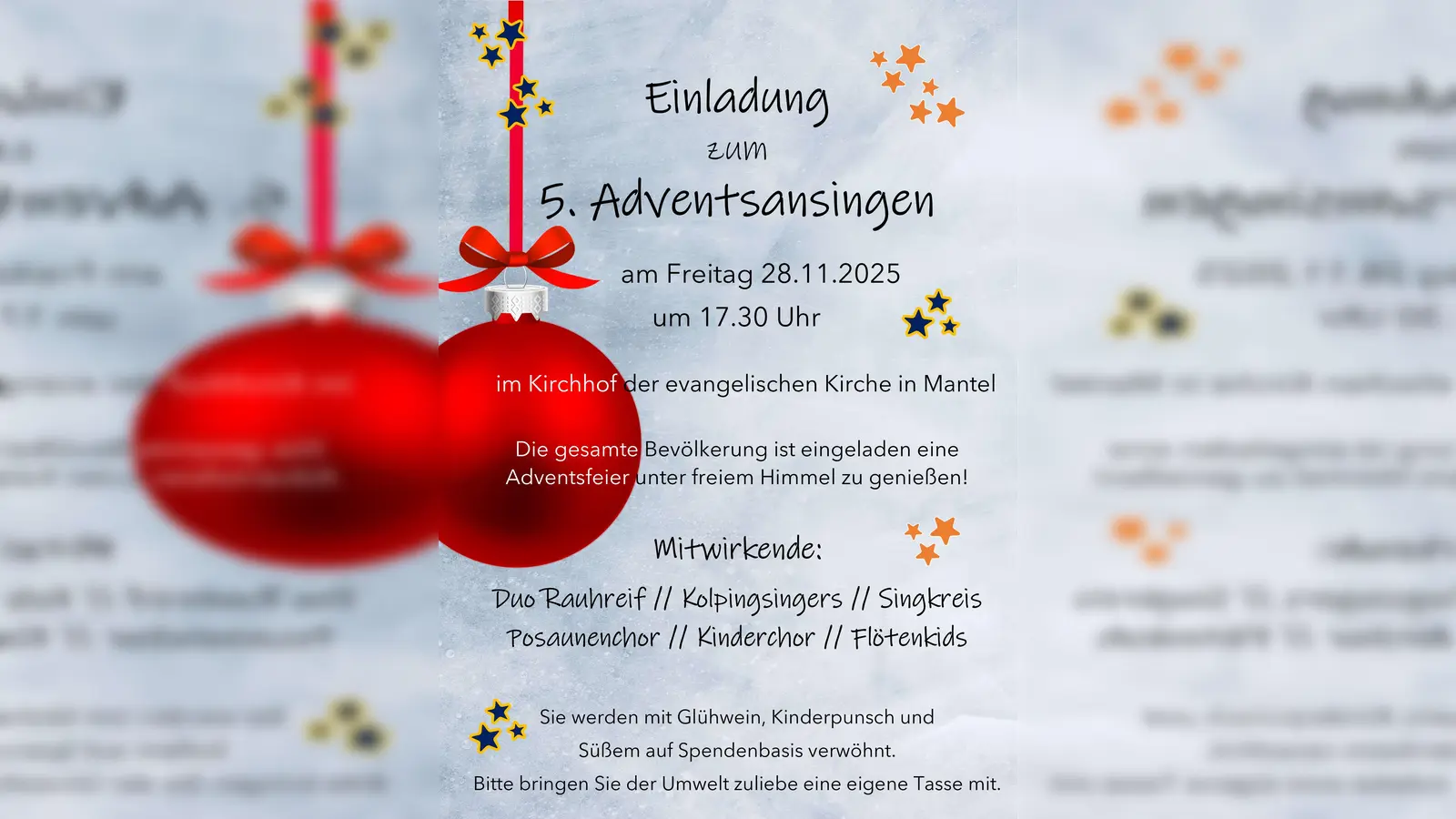 5. Adventsansingen am 28.11.2025 in Mantel (Bild: Annette Punzmann)