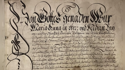 Die eröffnende Schmuckseite der Pressather Fleischhacker-Gründungsurkunde von 1652. (Bild: Eckhard Bodner)