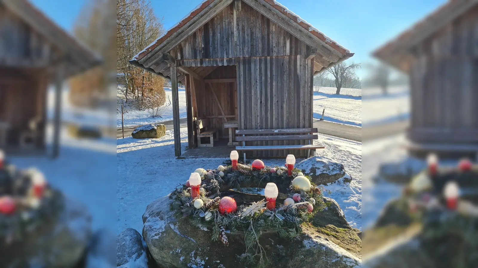 Erster gestalteter Adventskranz des Dorfes Altglashütte. (Bild: Andrea Träger)