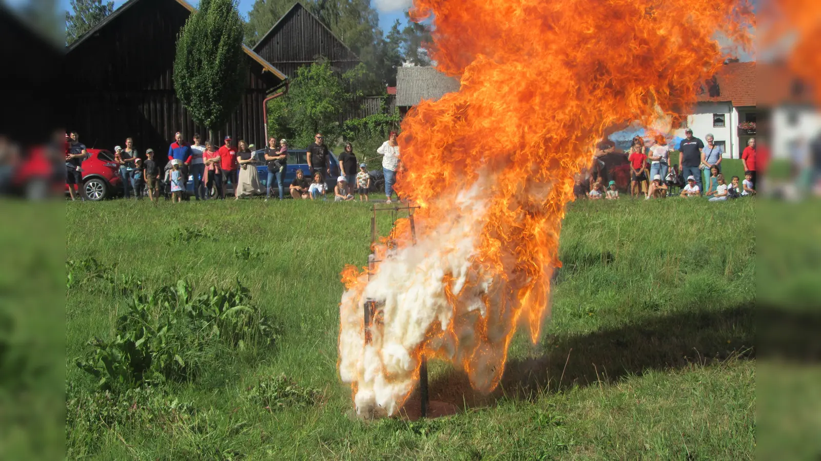 Vorführung eines Fettbrandes (Bild: Stefanie Siller)