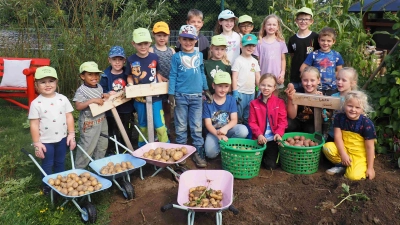Eine beachtliche Menge Kartoffeln verschiedener Sorten haben die Kinder im Vereinsgarten geerntet (Bild: Gerd Neumann)