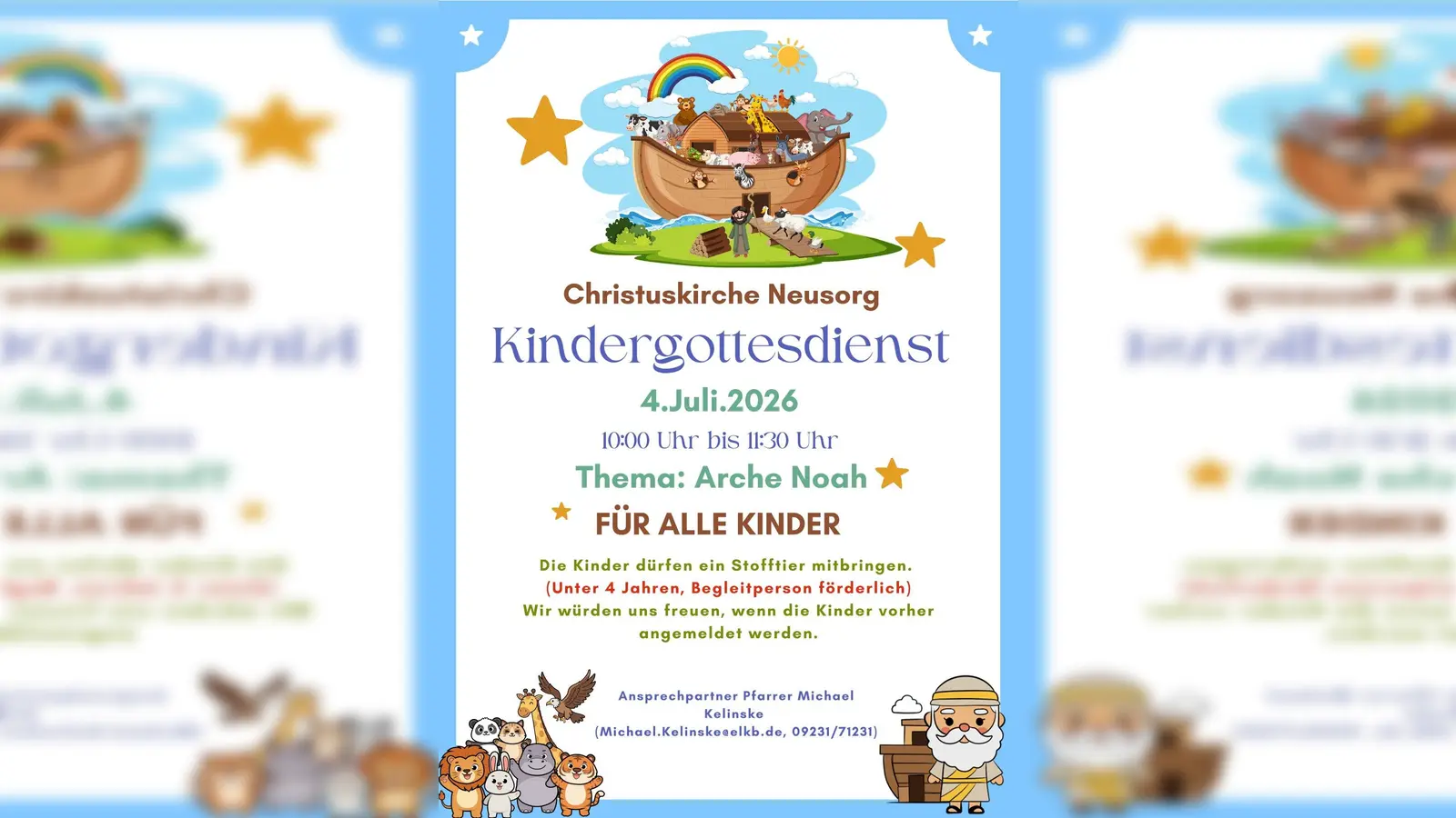 Mit diesem Poster lädt die Evangelische Kirchengemeinde Neusorg alle Kinder herzlich zum Kindergottesdienst ein. (Bild: Gabriele Rubenbauer)