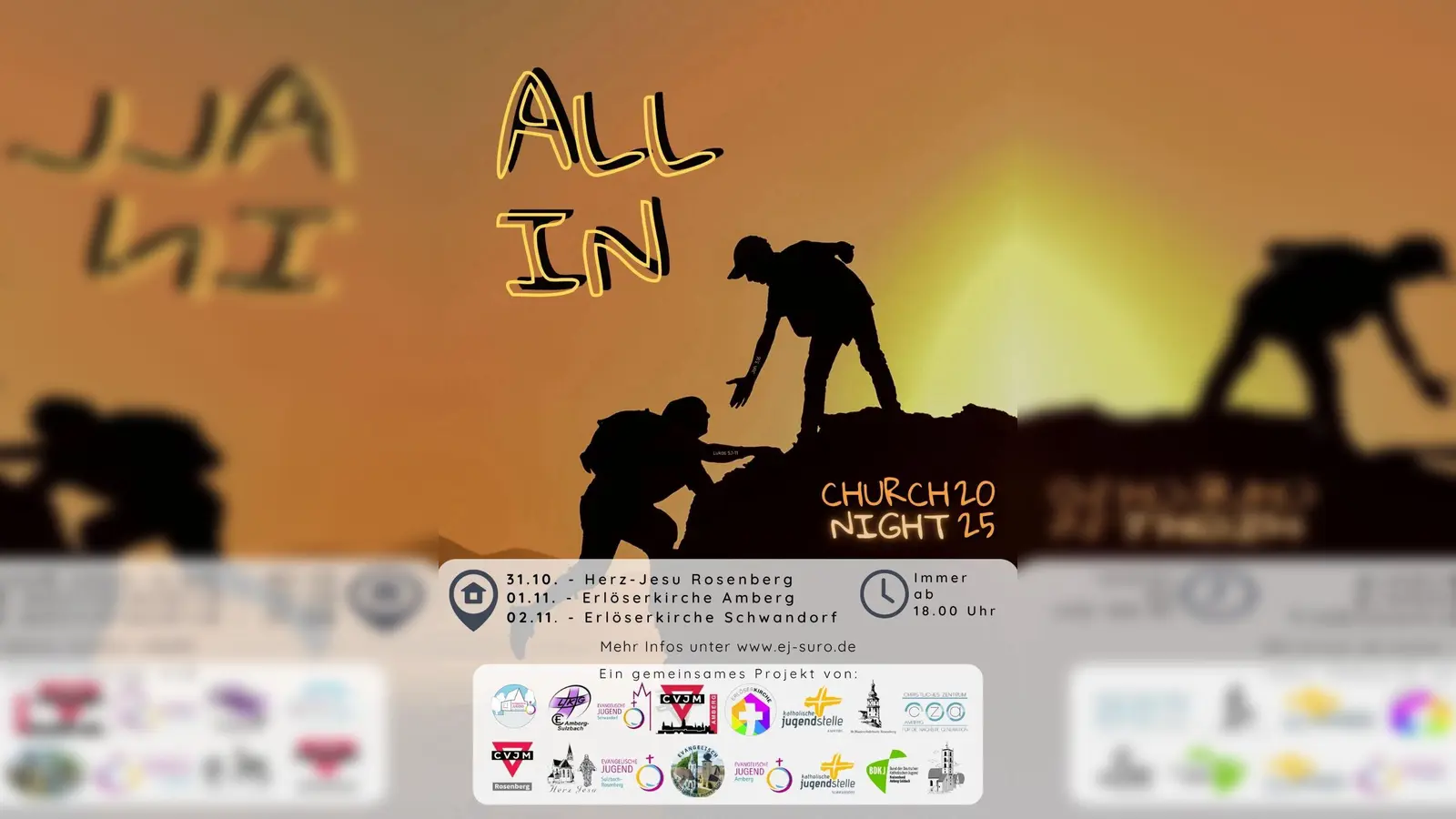 Einladung zur ChurchNight in Rosenberg (31. Oktober 2025 Herz Jesu), Amberg (Erlöserkirche am 01. November) &amp; am 02. November in der Erlöserkirche Schwandorf; immer ab 18 Uhr (Bild: Benjamin Lulla)