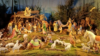 Die neue Kirchenkrippe: Die von den Mitterteicher Krippenschnitzern neu angefertigte Kirchenkrippe ist im neuen Domizil zur Zeit in ihrer vollen Größe in der kath. Stadtpfarrkirche Mitterteich zu bewundern.  (Bild: Peter Dotzauer)