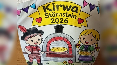 Die Kindergartenkinder überreichten als Dankeschön ein selbstgemaltes Bild mit dem Störnsteiner Backofen und Kirwakuchen. (Bild: Regina Reinl)