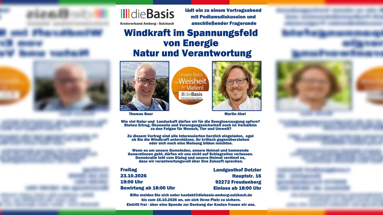 Thomas Beer und Martin Abel referieren zum Thema – Windkraft im Spannungsfeld von Energie, Natur und Verantwortung. (Bild: Udo Moser)