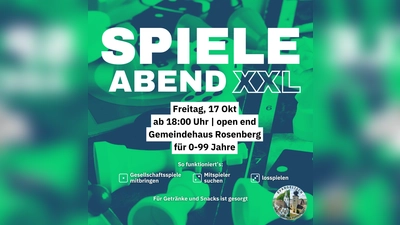 Einladungsflyer zum Spieleabend XXL im Evang. Gemeindehaus Rosenberg am 17.10. ab 18:00 Uhr (Grafik: Daniel Götzfried)