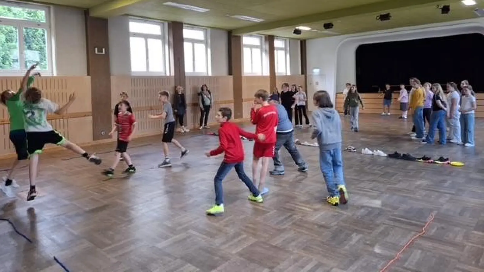  Die Firmlinge beim Völkerballspielen in der Turnhalle in Ensdorf (Bild: Elisabeth Schärtl)