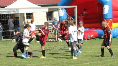 Im Umgang mit dem Ball zeigten die jungen Kicker erste technische Finessen. Dieses Mal hatte der Torwart das Nachsehen. (Bild: Johann Kneißl)