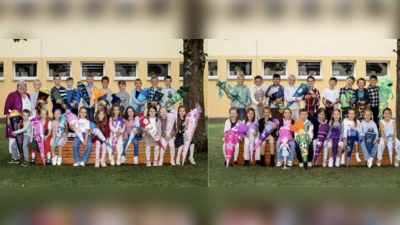 Klassen 1a und 1b an ihrem ersten Schultag. (Bild: Windisch Eva-Maria - FOTOCREATIV Pressath)