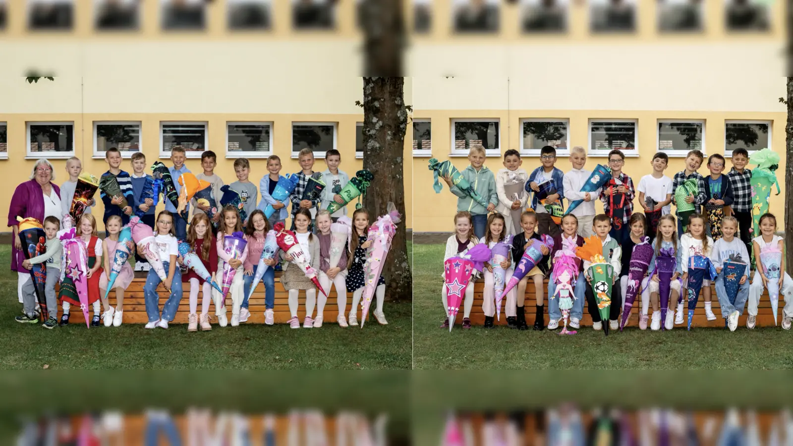 Klassen 1a und 1b an ihrem ersten Schultag. (Bild: Windisch Eva-Maria - FOTOCREATIV Pressath)